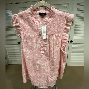 J. Crew Sleeveless Top. Flutter Sleeves - Pink and Cream / Size Medium